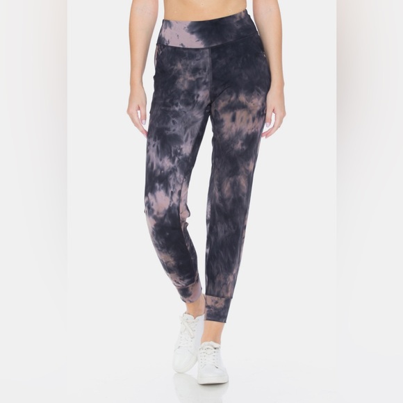 NEW Leggings Depot Purple Tie Dye High Waisted 7/8 Length Cropped Jogger Legging - Picture 2 of 8